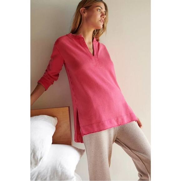 Anthropologie Tops - Anthropologie Pilcro Pink V Neck Split Back Sweatshirt Tunic S